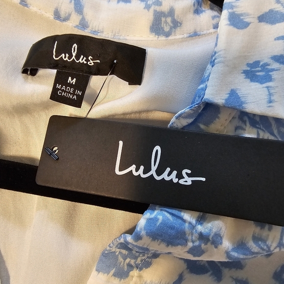 Lulus Made to Charm White & Blue Floral Collared Buckle Mini Dress, Size Medium - Picture 11 of 11